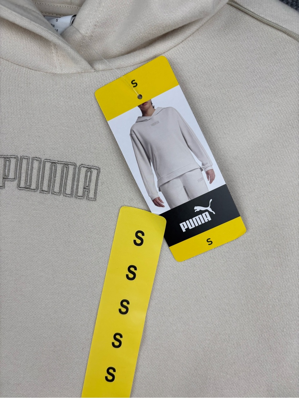 PUMA Women’s Fleece Pullover Hoodie with Kangaroo Pocket Cream Size S New - Picture 2 of 7